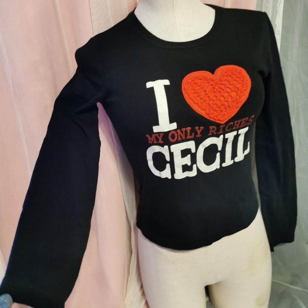 Cecil Mcbee Sz Small Women's Long Graphic Tee Shirt Top Japan Black Party Casual